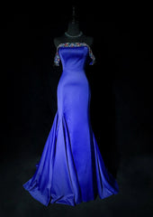 Vintage Prom Dresses Inspo Mermaid Off The Shoulder Royal Blue Satin With Beading For Women Formal Dress N3212