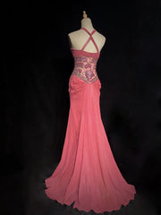Trendy Prom Dresses Inspiration Mermaid Halter Pink Chiffon Gala With Beading Formal Gowns N3207