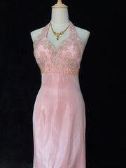 Timeless Prom Dresses A line Halter Pink Chiffon With Beading Long Evening Outfits N3205