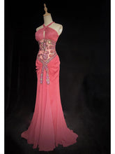 Beautiful Prom Dresses Mermaid Halter Pink Chiffon With Beads Long Evening Outfits N3399