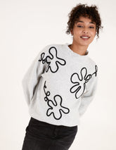Abstract Flower Embroidery Jumper