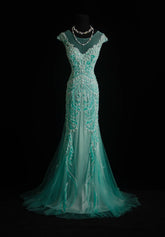 Vintage Mermaid Green Tulle Sleeveless Summer Formal For Women Girls Teens Prom Dresses N2244