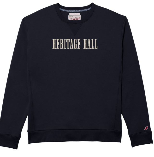 Adult Crew Sweatshirt, League, navy, Heritage Hall embroidered