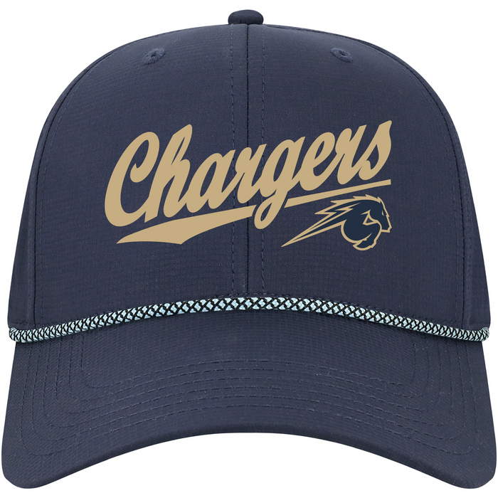 Adult hat, Legacy, navy with paracord, Chargers script with horse logo
