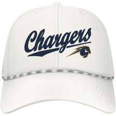 Adult hat, Legacy, white with paracord, Chargers script with horse logo