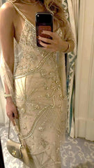 Sparkly Mermaid Spaghetti Straps Champagne Sequin With Crystals For High Schools Teens Prom Dresses Long Graduation Dress N1661