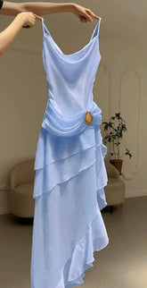 Elegant Pink Vintage Spaghetti Strap Long Chiffon Prom Dress Evening Dress Party Dress N1869