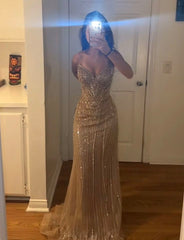 Sparkly Mermaid Sweetheart Champagne Sequin With Crystals For High Schools Teens Prom Dresses Long Graduation Dress N1664