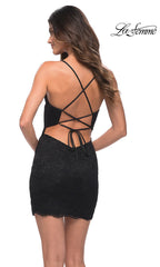 Strappy-Back Short Lace La Femme Party Dress