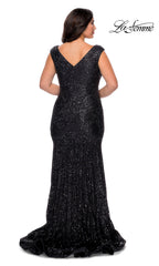 La Femme Long Plus-Size Sequin-Lace Prom Dress