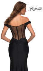 Sheer Corset-Back La Femme Long Prom Dress