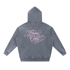 Gray hoodie with 'Bronx Coded' text on the back against a white background