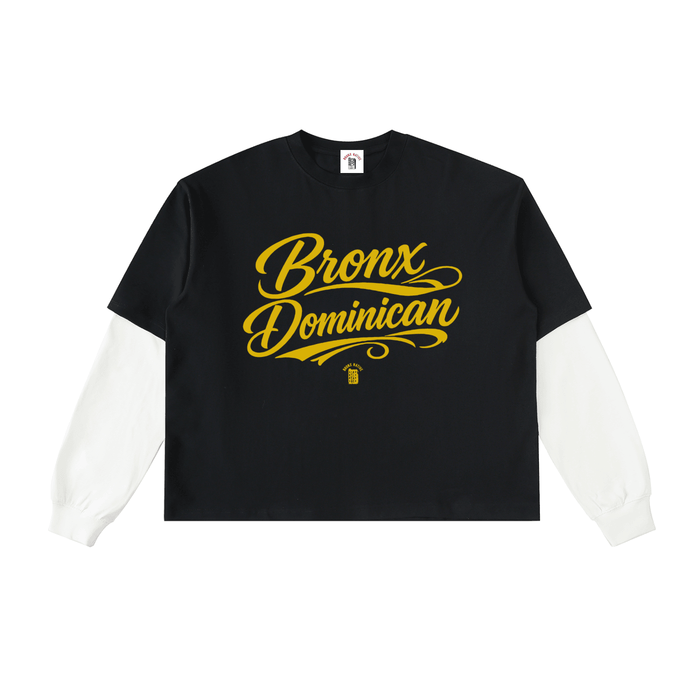 Bronx Dominican Layered Contrast Sleeve Cotton T-Shirt by Bronx Native