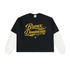 Bronx Dominican Layered Contrast Sleeve Cotton T-Shirt by Bronx Native