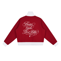 Bronx Girls Do It Better Contrast Side Stripe Fleece Cropped Track Jacket by Bronx Native