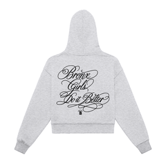 Bronx Girls Do It Better Fleeced Zip-Up Cropped Hoodie