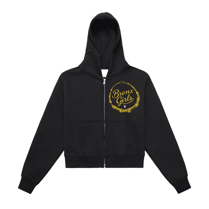Bronx Girls Hoop Fleeced Zip-Up Cropped Hoodie