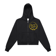 Bronx Girls Hoop Fleeced Zip-Up Cropped Hoodie