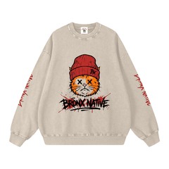 BX Bodega Cats Snow Washed Oversized Sweatshirt