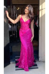 Glitter Mermaid Prom Dress Women Hot Pink Sequins Long Formal Dance Evening Party Gowns AB1716