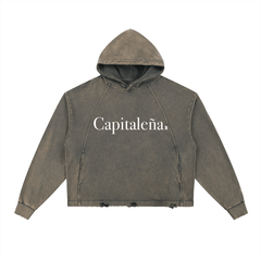 Capitaleña Vintage Washed Frayed-Hem Hoodie
