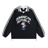 Contrast Striped Lapel Collar Sweatshirt