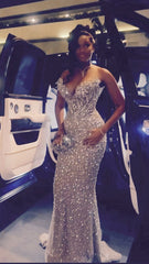 Chic Mermaid Strapless Champagne Tulle Sequins Beads Tops Prom Dress Inspo Women Long Formal Dance Evening Party Gowns AB1807