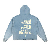 DTMF en El Bronx Vintage Washed Frayed-Hem Hoodie by Bronx Native