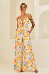 Floral Serenade Rayon Jumpsuit - Yellow Multi