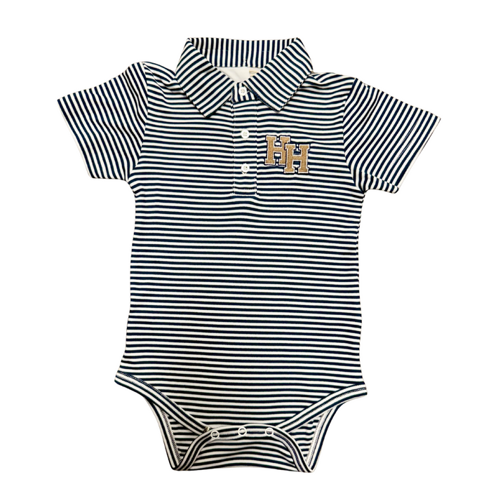 Infant Striped Polo Onesie, navy/white, stacked Hs