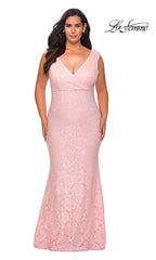 La Femme Long Plus-Size Sequin-Lace Prom Dress