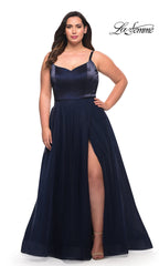 La Femme Long A-Line Plus-Size Prom Dress