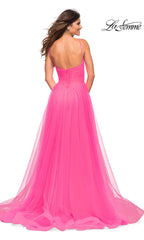 La Femme Neon Pink Prom Ball Gown with Pockets