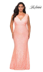 La Femme Long Plus-Size Sequin-Lace Prom Dress