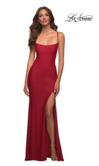 Lace-Up Open-Back Long La Femme Jersey Prom Dress