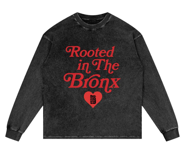 Rooted in The BRNX Acid Wash Oversize Long Sleeve T-Shirt by Bronx Native, Rooted in The Bronx t-shirts streetwear