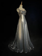 Modest Prom Dresses Mermaid Square Neck Silver Gray With Ruffled Beads Formal Outfits N3691