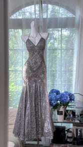 Modest Prom Dresses Mermaid Halter Grey With Beading Backless Sleeveless Evening Outfits N3575