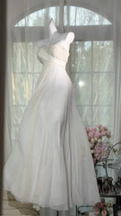 Modest Prom Dresses A line Swetheart White Chiffon Floor Length Evening Outfits N3525