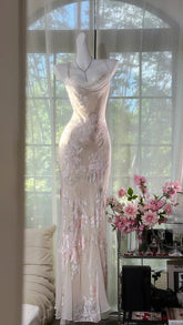 Charming Prom Dresses Mermaid Spaghetti Strap Pink Floor Length Evening Outfits N3561