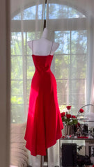 Charming Prom Dresses Mermaid Spaghetti Strap Red Chiffon Mid Length Evening Outfits N3580