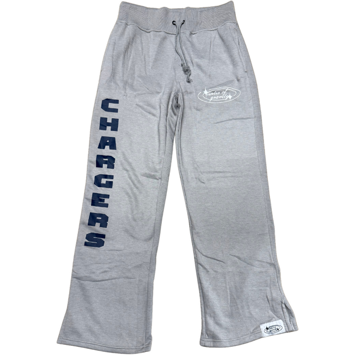 Women's Sweatpants, Center of Gravity by Mecka, grey w/ navy Chargers