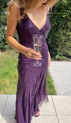 Vintage Mermaid V Neck Purple Chiffon Sleeveless Formal For Women Girls Teens Prom Dresses N2284