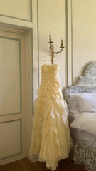 Gorgeous Ball Gown Strapless Chiffon Yellow Prom Dresses Long Sleeveless Graduation Dress N1636