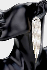 Rhinestone Fringe Drop Earrings - Gold