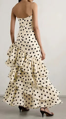Strapless Mermaid Long Prom Dresses Dots Ruffle Sleeveless Party Dress AB1761