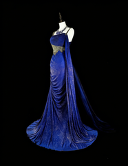 Modest Mermaid Royal Blue Sequins Women With Beadings Long Prom Gown Party Wear Dresses N1850