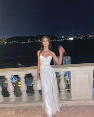 Modest Senior Prom Dresses High Schools Inspiration A Line Spaghetti Straps White Semi Formal Grad Long Prom Dress For Teens AB2147