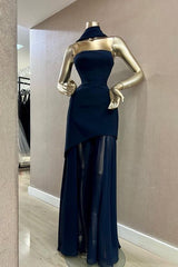 Elegant Mermaid Strapless Navy Blue With Scarf Winter Long Formal Ideas Prom Evening Dress Dinner Outfits Party Gowns For Women AB2024