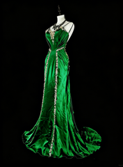 Vintage Mermaid Spaghetti Straps Green Satin Backless Long Gowns Formal 18th Birthday Party Prom Dresses N1750